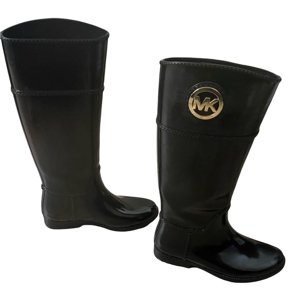 Michael Kors Waterproof Rubber Rain Boots Glossy Black Size 7 $150 Stylish - Picture 2 of 10